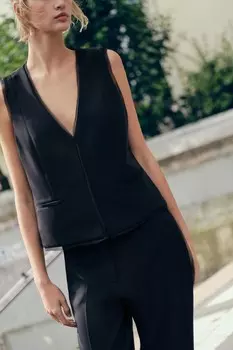 Жилет с контрастной детали ZARA, черный