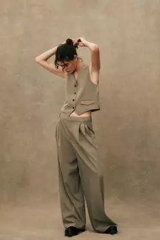Жилет с контрастной спиной ZARA, темно-бежевый