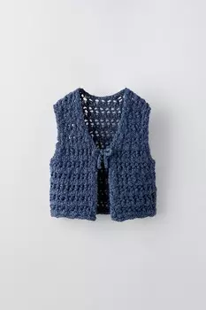 Жилет с круглым вырезом ZARA, средне-синий