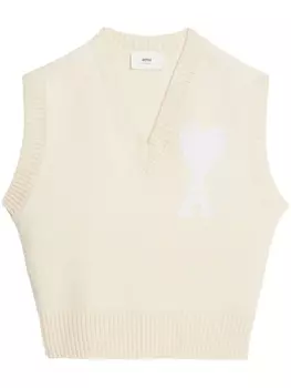 Жилет с логотипом AMI Paris, бежевый