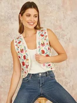 Жилет с народной вышивкой Yumi, разноцветный