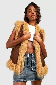 Жилет с отделкой искусственного меха Boohoo, серый