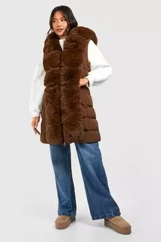 Жилет с отделкой из искусственного меха boohoo, коричневый