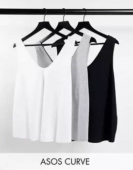 Жилет с овальным вырезом ASOS DESIGN Curve Ultimate из смесового хлопка, 3 пары SAVE - MULTI