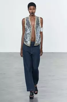 Жилет с пайетками ZARA, бежевый