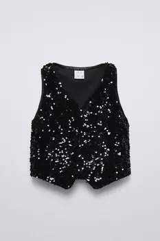 Жилет с пайетками ZARA, черный
