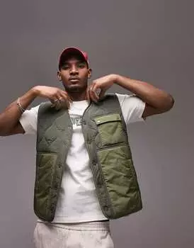 Жилет с подкладкой Topman из смесовой ткани цвета хаки