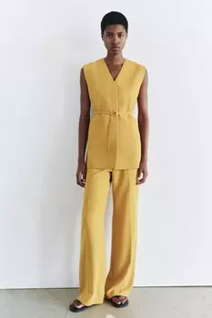 Жилет с поясом и шлицами ZARA, цвет mustard