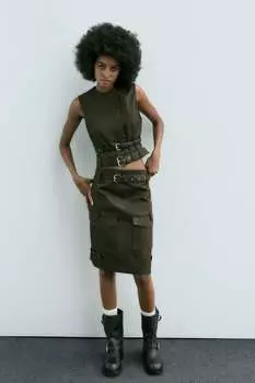 Жилет с поясом ZARA, хаки