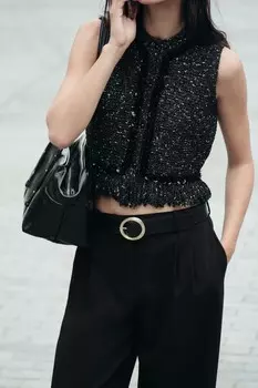 Жилет с потертыми пайетками ZARA, черный
