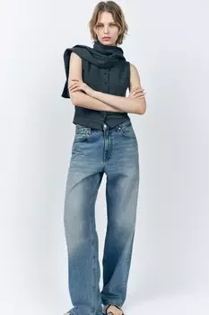 Жилет с шарфом и пуговицами ZARA, серый мергель