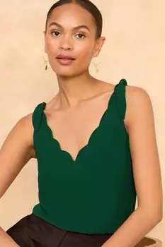 Жилет с V образным вырезом, фестончатой отделкой и завязками на плечах Love & Roses, зеленый