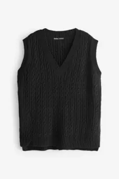 Жилет с V образным вырезом и косичной вязкой Threadbare, черный