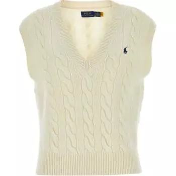 Жилет с V-образным вырезом и косичным узором Polo Ralph Lauren, бежевый