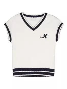 Жилет с V-образным вырезом и вышитым логотипом Monnalisa, белый