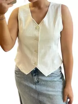 Жилет с V-образным вырезом на пуговицах кремового цвета RISEN