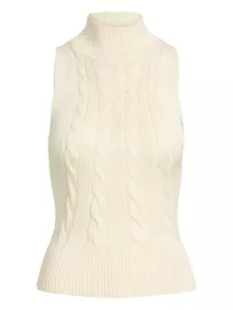 Жилет с водолазкой из косичной вязки Ralph Lauren Collection, нейтральный