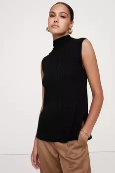 Жилет с воротником стойкой из мериносовой шерсти в рубчик Banana Republic, черный