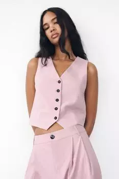 Жилет с вязкой ZARA, бледно-розовый