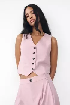 Жилет с вязкой ZARA, бледно-розовый