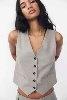 Жилет с вязкой ZARA, серый