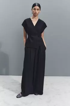 Жилет с запахом и поясом коллекция zw ZARA, черный