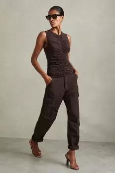 Жилет Simone со сборками из шерсти и лиоцелла Reiss, коричневый