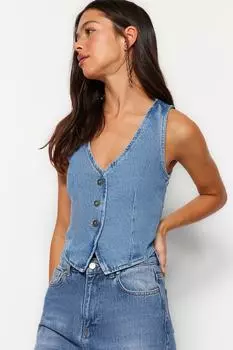 Жилет - Синий - Базовый Trendyol, синий