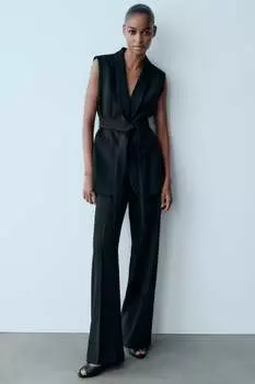 Жилет смокинг с поясом Zara, черный