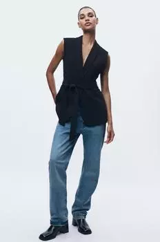 Жилет смокинг с поясом ZARA, черный