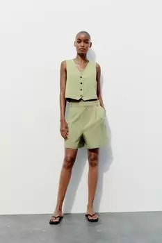 Жилет со шланцами ZARA, светло-зеленый