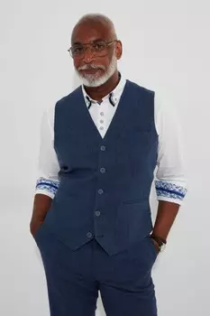 Жилет стандартного кроя с узором «в ёлочку» из смеси шерсти Joe Browns, синий