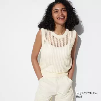 Жилет-свитер без рукавов с круглым вырезом UNIQLO, белый