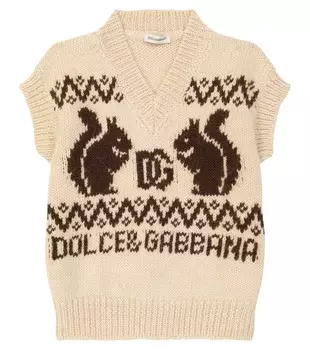 Жилет-свитер из шерсти и альпаки с логотипом Dolce&Gabbana Kids, коричневый