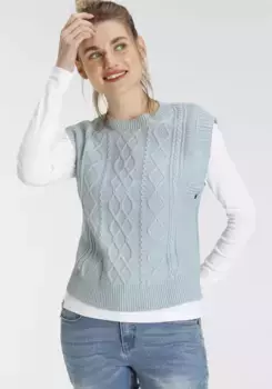 Жилет-свитер KangaROOS с модным узором кос - НОВАЯ КОЛЛЕКЦИЯ, голубой