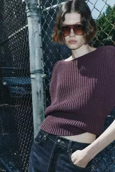 Жилет-свитер плотной вязки ZARA, цвет aubergine