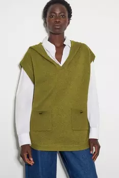 Жилет свитер с капюшоном и V образным вырезом Monsoon, зеленый