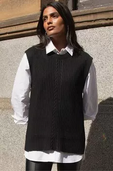 Жилет свитер с косичной вязкой Threadbare, черный