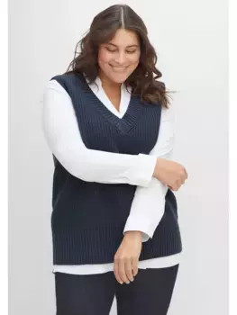Жилет-свитер Sheego "Большие размеры" с V-образным вырезом спереди и сзади, цвет Indigo Meliert