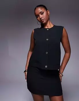 Жилет свободного кроя ASOS DESIGN черного цвета с золотыми пуговицами