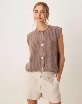 Жилет свободного кроя ASOS DESIGN с золотыми пуговицами цвета мокко