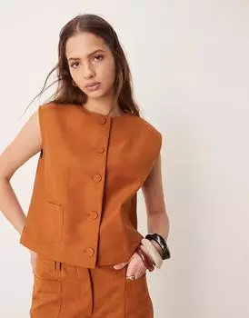 Жилет свободного кроя из искусственной замши ASOS DESIGN бежевого цвета