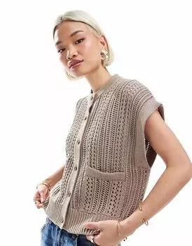 Жилет свободного кроя с круглым вырезом ASOS DESIGN серо-коричневого цвета