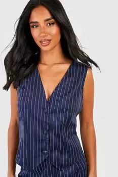Жилет свободного кроя в тонкую полоску Petite boohoo, темно-синий