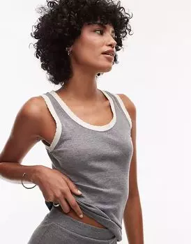 Жилет Topshop с контрастной оборкой и глубоким вырезом, серый меланж