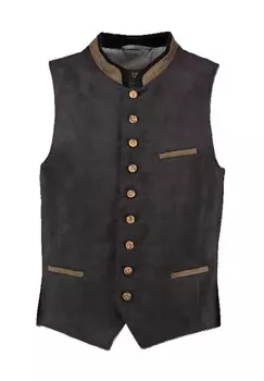Жилет традиционный, воротник стойка, планка на пуговицах, мужской OS Trachten, антарцитовый