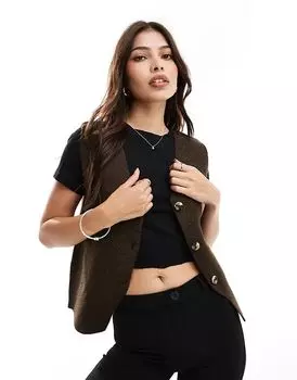 Жилет трикотажный с V-образным вырезом на пуговицах светло-коричневого цвета Threadbare