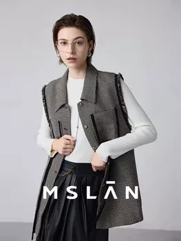 Жилет твидовый Mslan с меховой опушкой, миндальный