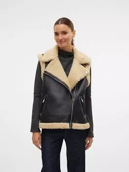Жилет Vero Moda Kunstlederweste Peggy, цвет Schwarz/Beige