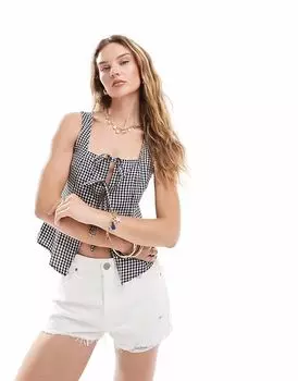 Жилет в клетку Brave Soul с завязкой спереди в черно-белом цвете